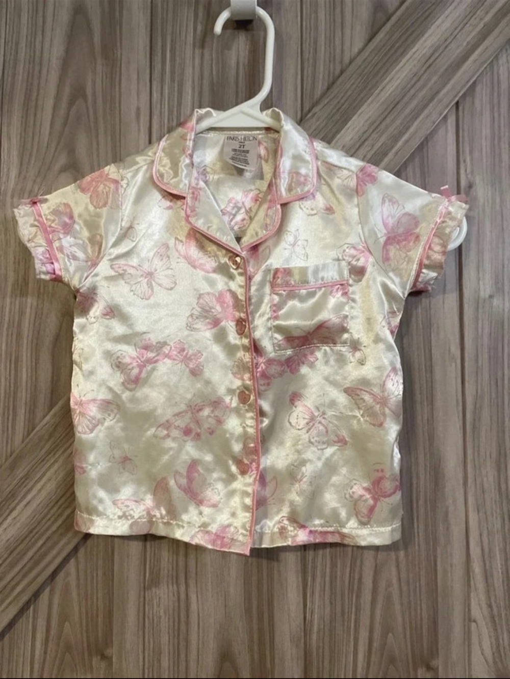 Paris Hilton Pink and Cream Satin Butterfly Pajama Top